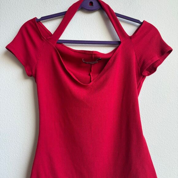 Reformation Mia Halter Neck Off The Shoulder Short Sleeve Red Bodysuit Large - Picture 2 of 6